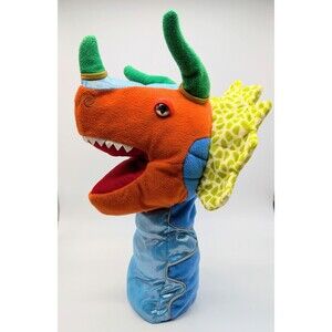 Manhattan Toy Dragon Hand Puppet Plush Orange Blue Stuffed Animal 2010 17" Zylon